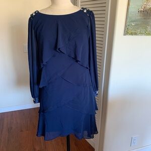 Elegant Navy Blue Layered Dress, with rhinestone accents, like new condition